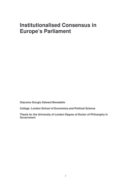 Institutionalised Consensus in Europe's Parliament