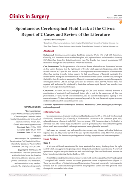 Spontaneous Cerebrospinal Fluid Leak at the Clivus: Report of 2 Cases and Review of the Literature