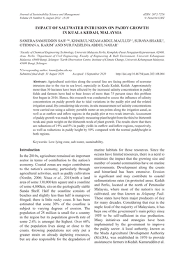 Impact of Saltwater Intrusion on Paddy Growth in Kuala Kedah, Malaysia