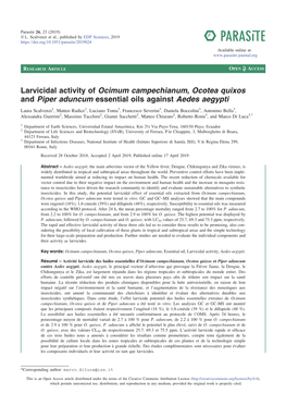 Larvicidal Activity of Ocimum Campechianum, Ocotea Quixos and Piper Aduncum Essential Oils Against Aedes Aegypti