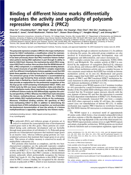 Binding of Different Histone Marks Differentially Regulates the Activity and Specificity of Polycomb Repressive Complex 2 (PRC2)