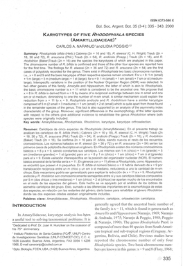 Karyotypes of Five Rhodophiala Species (Amaryllidaceae)* Carlos A