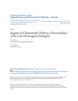 Diptera, Chironomidae) of the Lake Khubsugul in Mongolia E