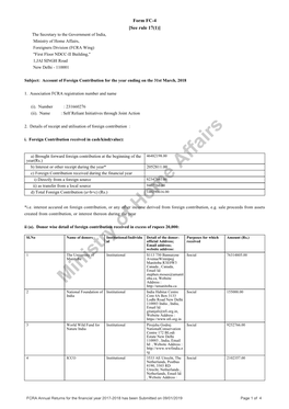 FC-4 Annual FCRA Return FY 2017-18