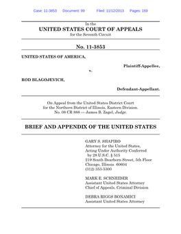 UNITED STATES COURT of APPEALS No. 11-3853 BRIEF AND