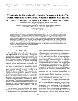 Variation in the Physical and Mechanical Properties of Rocks: the North Paramushir Hydrothermal Magmatic System, Kuril Islands Yu