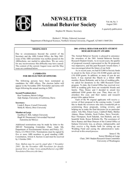 NEWSLETTER Animal Behavior Society