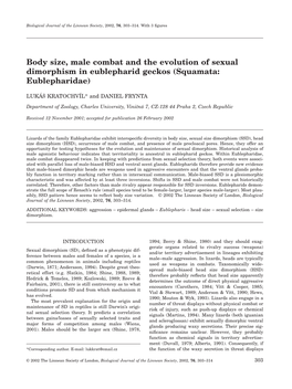 Body Size, Male Combat and the Evolution of Sexual Dimorphism in Eublepharid Geckos (Squamata: Eublepharidae)