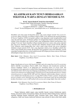 Klasifikasi Kain Tenun Berdasarkan Tekstur & Warna Dengan Metode K-Nn