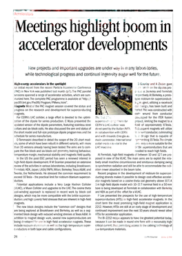 Meetings Highlight Boom in Accelerator Developments