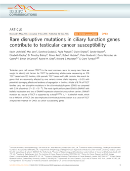 Rare Disruptive Mutations in Ciliary Function Genes Contribute to Testicular Cancer Susceptibility