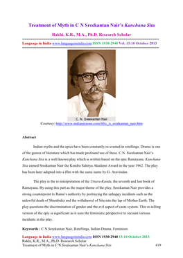 Treatment of Myth in C N Sreekantan Nair's Kanchana Sita