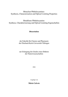 Binuclear Phthalocyanines: Synthesis, Characterisation and Optical Limiting Properties