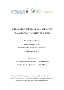 Euthanasia in South Africa: a Normative Analysis and Application