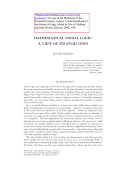 Mathematical Modal Logic: a View of Its Evolution