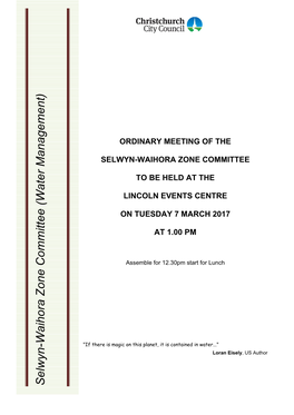 Selwyn-Waihora Zone Committee (W Ater Management)