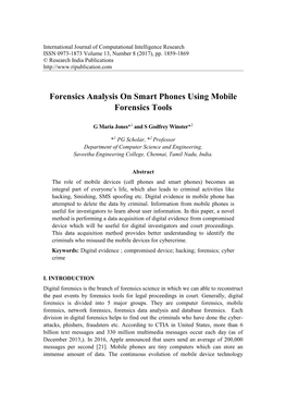 Forensics Analysis on Smart Phones Using Mobile Forensics Tools