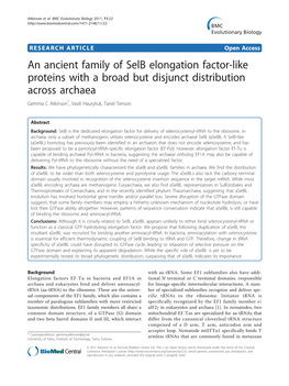 An Ancient Family of Selb Elongation Factor-Like Proteins with a Broad but Disjunct Distribution Across Archaea Gemma C Atkinson*, Vasili Hauryliuk, Tanel Tenson