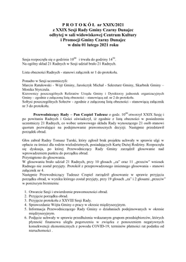 P R O T O K Ó Ł Nr XXIX/2021 Z XXIX Sesji Rady Gminy Czarny Dunajec