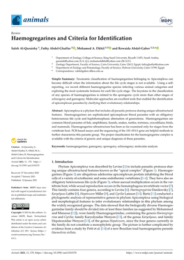 Haemogregarines and Criteria for Identification