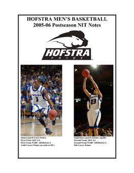 HOFSTRA MEN's BASKETBALL 2005-06 Postseason NIT Notes