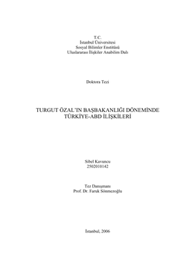 Turgut Özal'in Başbakanliği Döneminde Türkiye-Abd