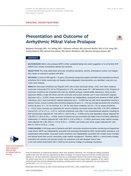 Presentation and Outcome of Arrhythmic Mitral Valve Prolapse
