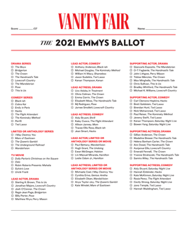 2021 Emmys Ballot