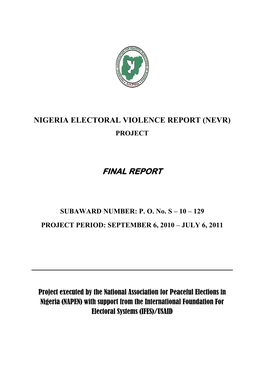 NEVR Final Report on Nigeria’S April 2011 National Elections
