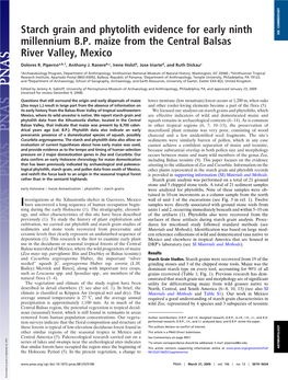 Starch Grain and Phytolith Evidence for Early Ninth Millennium B.P. Maize