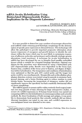 Mrna In-Situ Hybridization Using Biotinylated Oligonucleotide Probes: Implications for the Diagnostic Laboratory* JULIANA G