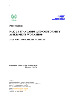 Proceedings PAK-US STANDARDS and CONFORMITY ASSESSMENT