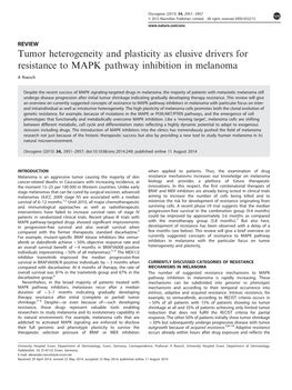 Tumor Heterogeneity and Plasticity As Elusive Drivers for Resistance to MAPK Pathway Inhibition in Melanoma