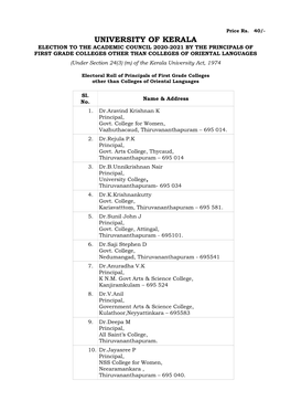 Principals of First Grade Colleges Other Than Colleges of Oriental Languages