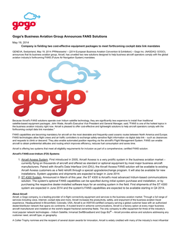 Gogo's Business Aviation Group Announces FANS Solutions