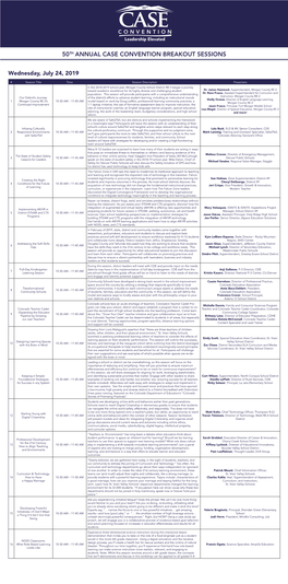 50Th Annual Case Convention Breakout Sessions