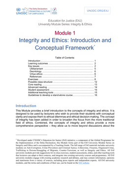 Integrity and Ethics: Introduction and Conceptual Framework*