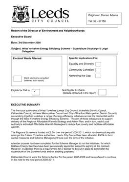 West Yorkshire Energy Efficiency Scheme – Expenditure Discharge & Legal Delegation