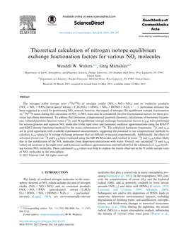 Theoretical Calculation of Nitrogen Isotope Equilibrium Exchange Fractionation Factors for Various Noy Molecules