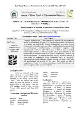 Battu Ganga Rao Et Al, J. Global Trends Pharm Sci, 2018; 9(1): 4787 - 4792