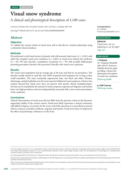 Visual Snow Syndrome a Clinical and Phenotypical Description of 1,100 Cases