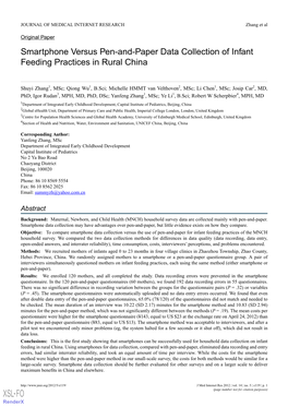 Smartphone Versus Pen-And-Paper Data Collection of Infant Feeding Practices in Rural China