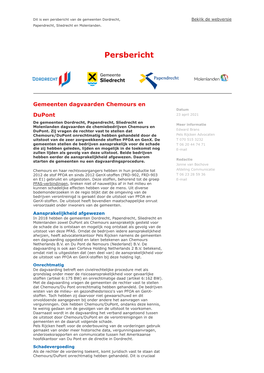 Persbericht Gemeenten Dagvaarden Chemours Dupont.Pdf