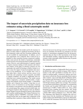 The Impact of Uncertain Precipitation Data on Insurance Loss Estimates Using a ﬂood Catastrophe Model