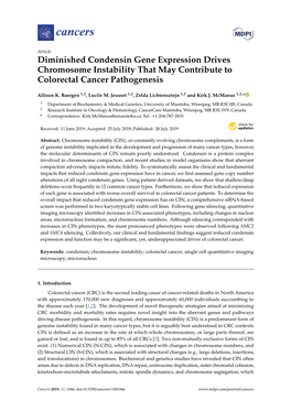 Diminished Condensin Gene Expression Drives Chromosome Instability That May Contribute to Colorectal Cancer Pathogenesis