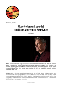 Viggo Mortensen Is Awarded Stockholm Achievement Award 2020