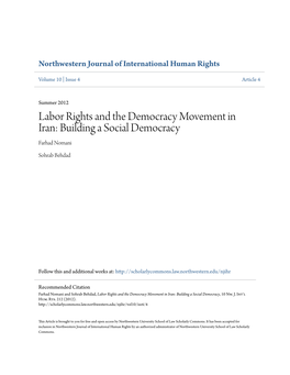 Labor Rights and the Democracy Movement in Iran: Building a Social Democracy Farhad Nomani