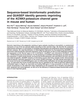 Sequence-Based Bioinformatic Prediction and QUASEP Identify Genomic Imprinting of the KCNK9 Potassium Channel Gene in Mouse and Human