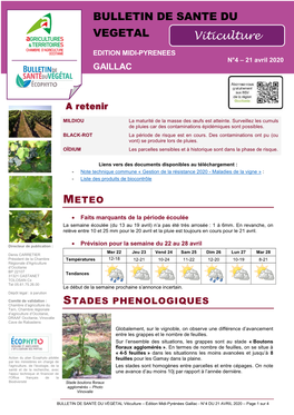 BULLETIN DE SANTE DU VEGETAL Viticulture