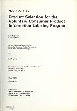 Product Selection for the Voluntary Consumer Product Information Labeling Program